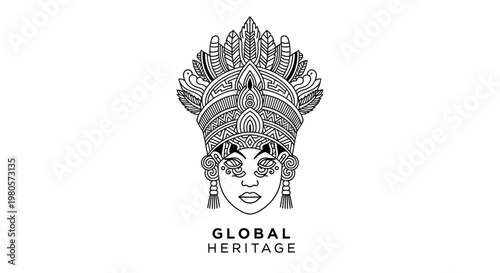 Intricate Line Art Illustration of a Traditional Indonesian Dancer Headpiece.
