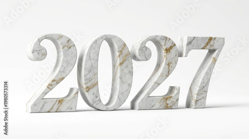 Numbers for the year 2027 made from marble stand out with a smooth and shiny surface on display