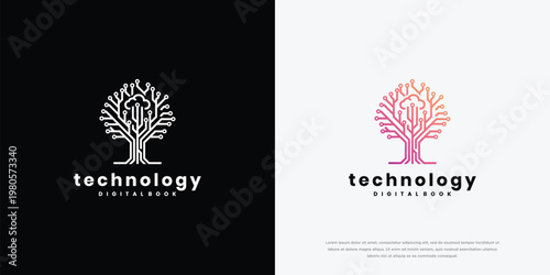 Εκτύπωση καμβά Digital Tree Technology Logo Design With Circuit Network Lines