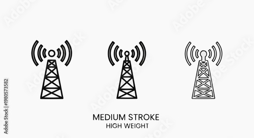 Set of Radio Tower Icons for Communication and Signal Strength