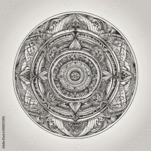 Detailed circular mandala ornament pattern for coloring books or decorative design