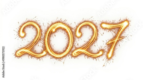 The number 2027 is created with sparklers during a celebration at midnight in a dark space