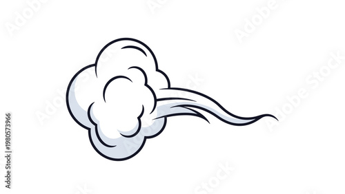 Cartoon style wind puff or smoke cloud trail with curved lines showing speed and movement isolated on white background.