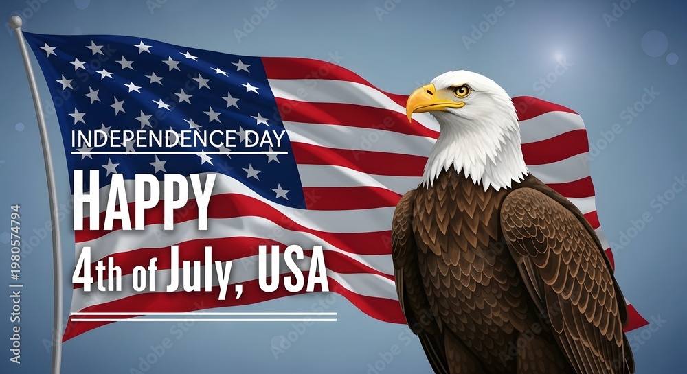 Naklejka premium Patriotic bald eagle with american flag celebrating independence day in the usa
