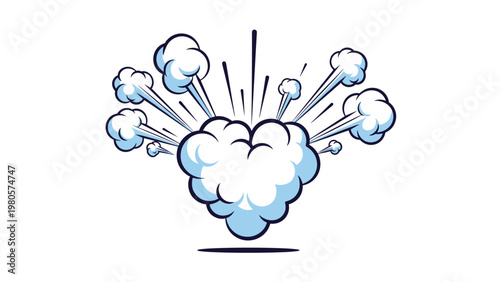 Comic style heart shaped smoke explosion with puff clouds and speed lines for romantic valentine action design isolated on white.