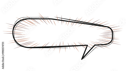 Blank oval speech bubble with many thin black and brown radiating lines around it to represent a loud shout an announcement or high energy.