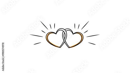 Intertwined hearts with golden edges and black radiating rays symbolizing deep connection and eternal love for anniversary card design.