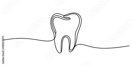 A minimalist single line drawing of a human tooth silhouette on a clean white background design Vector, illustration