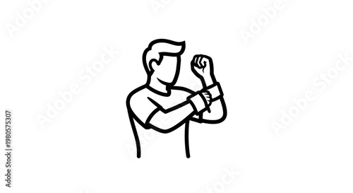 Man fastening shirt cuff links, preparing for formal event or work, simple line art icon.