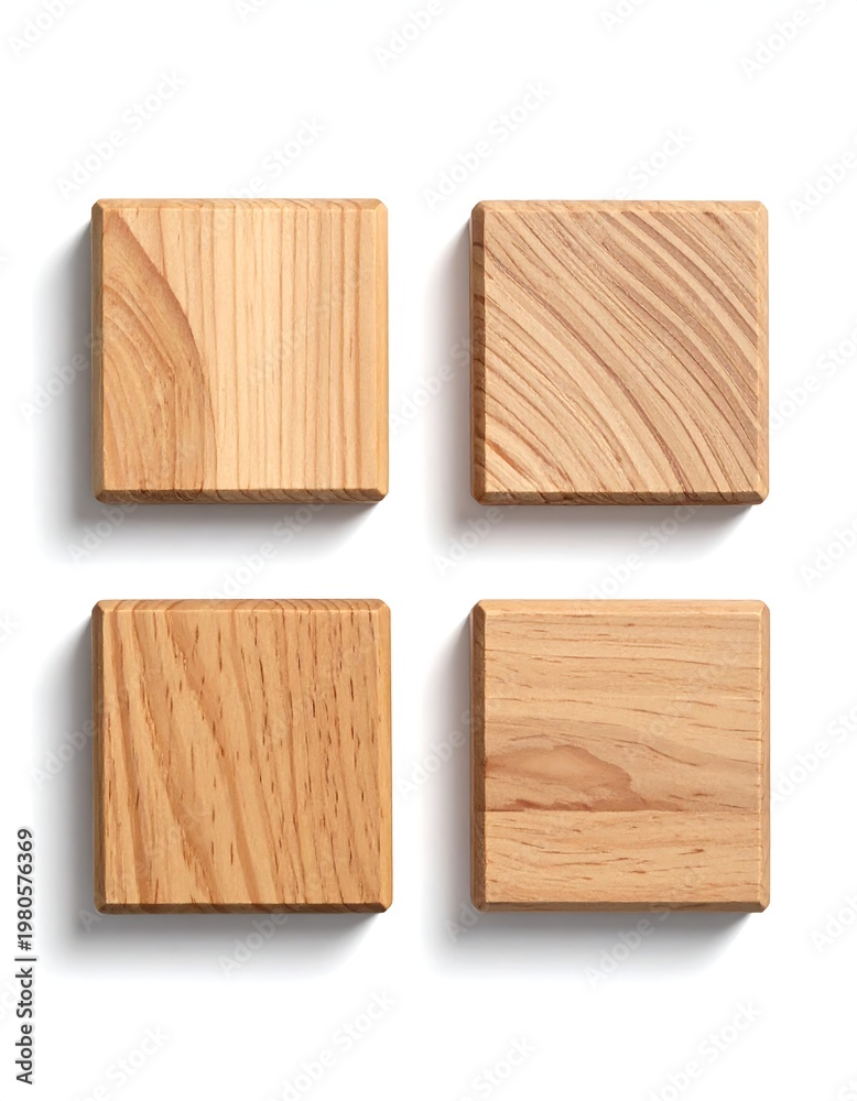 Naklejka premium Four wooden squares on white background