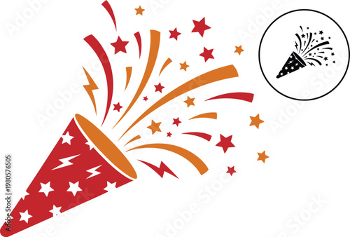 Festive party popper illustration with sparkling confetti and celebration elements