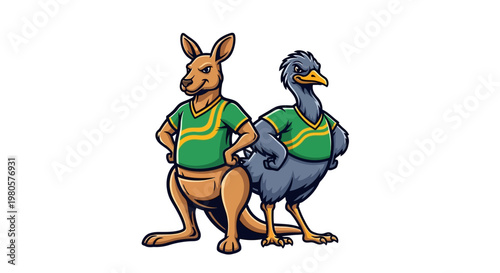 Sporty Kangaroo and Emu Mascot in Team Apparel