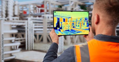 Tableau sur toile Engineer Conducts Thermal Imaging Audit On Industrial Pipeline