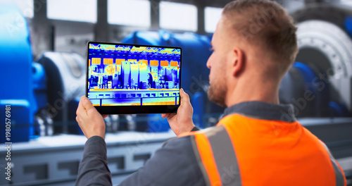 Fotografie Engineer Conducts Thermal Imaging Inspection Of Turbine Equipment