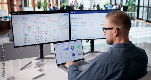 Obraz na plátně Data Security Specialist Overseeing Privacy Dashboard For Business Compliance