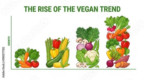 A graph shows the growth of vegan food options with various vegetables at different stages
