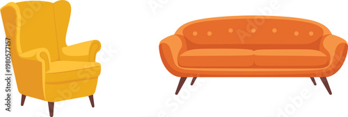 Modern armchair and sofa illustration showcasing comfortable furniture design for living spaces