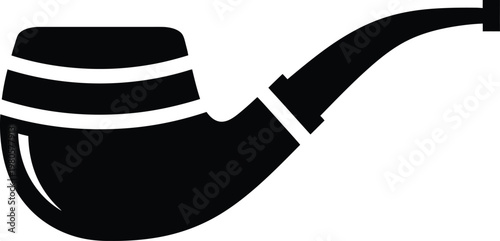 Classic tobacco smoking pipe icon a black and white silhouette illustration