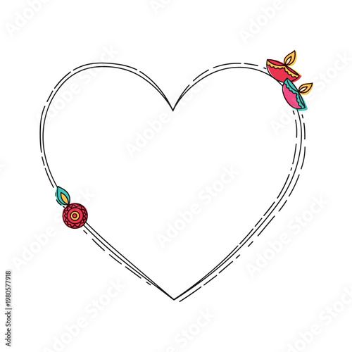 Decorative heart outline with floral elements in vibrant colors  