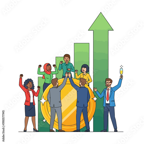 Diverse Investors Cheering Near Gold Coin