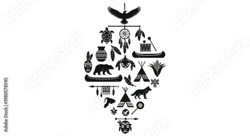Native American culture and tribal heritage symbols arranged in a diamond shape.