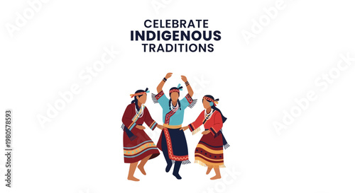 Indigenous people performing a traditional dance wearing vibrant cultural clothing.