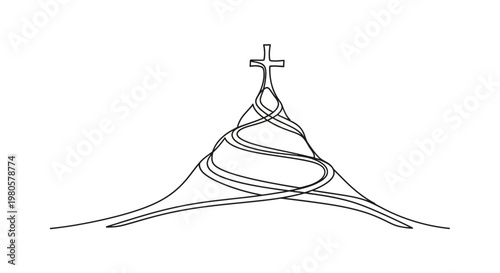 Cross on top of mountain peak.