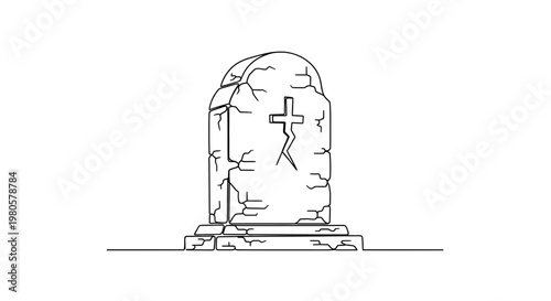 Old weathered tombstone with cross.