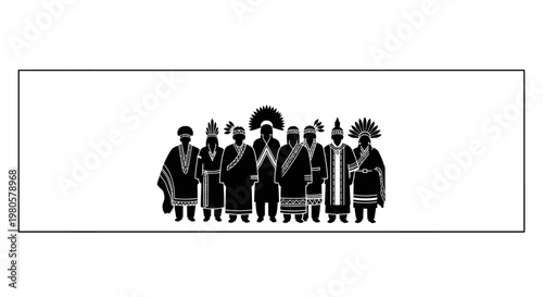 Silhouette illustration of diverse indigenous tribal leaders standing together.