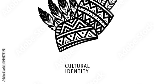 Native American style feathered headdress with tribal geometric patterns in black and white.