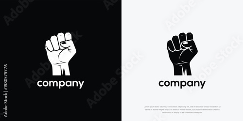 Raised Fist Power Logo Symbol in Black and White