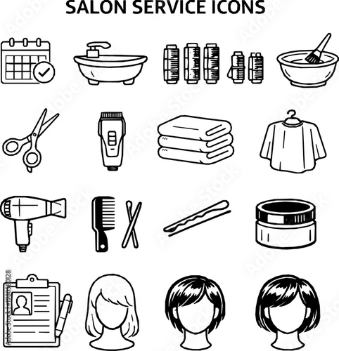 Hair Salon Appointment & Treatment Line Icons Set