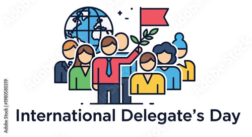 Diverse group of people with a globe and flag celebrating international day