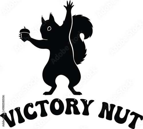 Black Squirrel Holding Acorn with Victory Nut Text