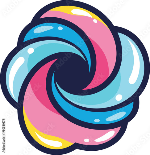 Colorful swirl candy with pink blue yellow tones