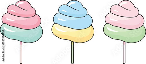 Colorful cotton candy on sticks for carnival or fair