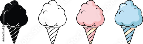 Four ice cream cones in different colors and styles