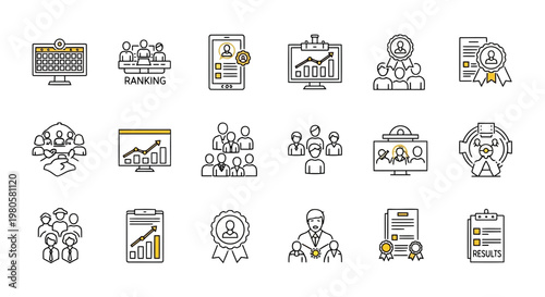 Set of Business Icons Representing Success, Growth, and Achievement in Corporate Environments