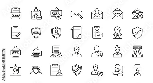 Line icons for digital security, user privacy, and data protection. Concepts for secure communication and internet safety. Ideal for modern web and app interfaces