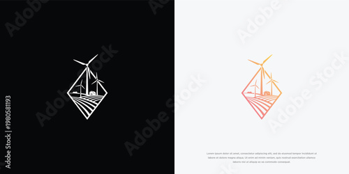 Renewable Energy and Agriculture Farm Windmill Diamond Logo Design