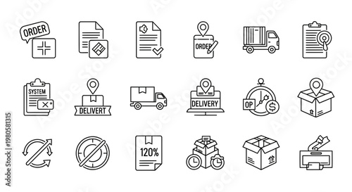 Collection of shipping and delivery icons representing various aspects of logistics and order fulfillment