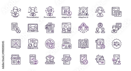 User interface icons representing different personalization and adaptive user experience concepts