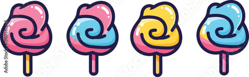 Colorful Swirl Cotton Candy Sticks for Carnival or Fair