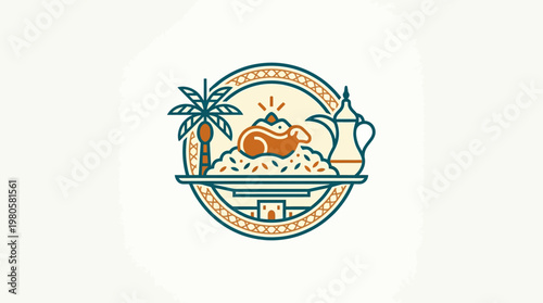 Middle Eastern Cuisine Icon with Key Elements