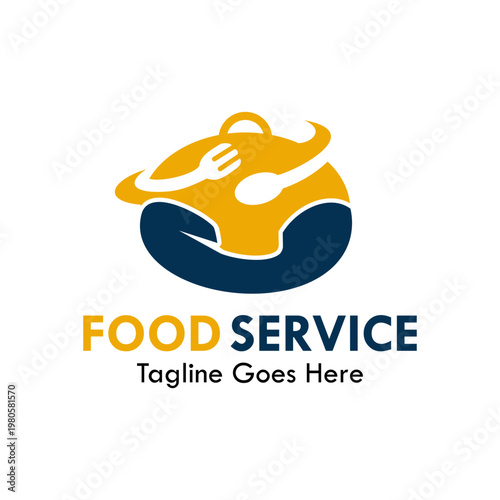 Creative food and catering logo featuring a stylized chef hat, fork, and spoon in a bowl shape, perfect for restaurant, cafe, and culinary business branding.