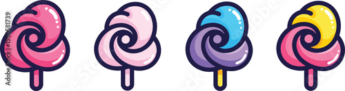 Colorful Swirled Lollipops with Bright Colors and Rounded Shapes