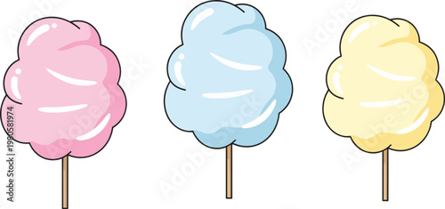 Colorful cotton candy sticks for carnival or fair
