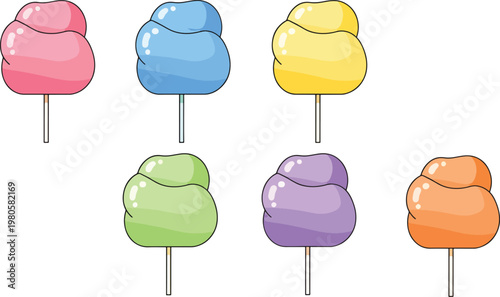 Colorful cotton candy on sticks in various pastel colors
