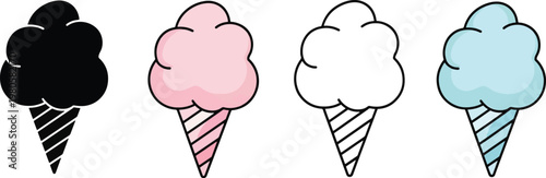 Colorful ice cream cones with different styles and colors on white background