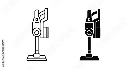 Two black linear vacuum cleaners depicted in a modern minimalist silhouette